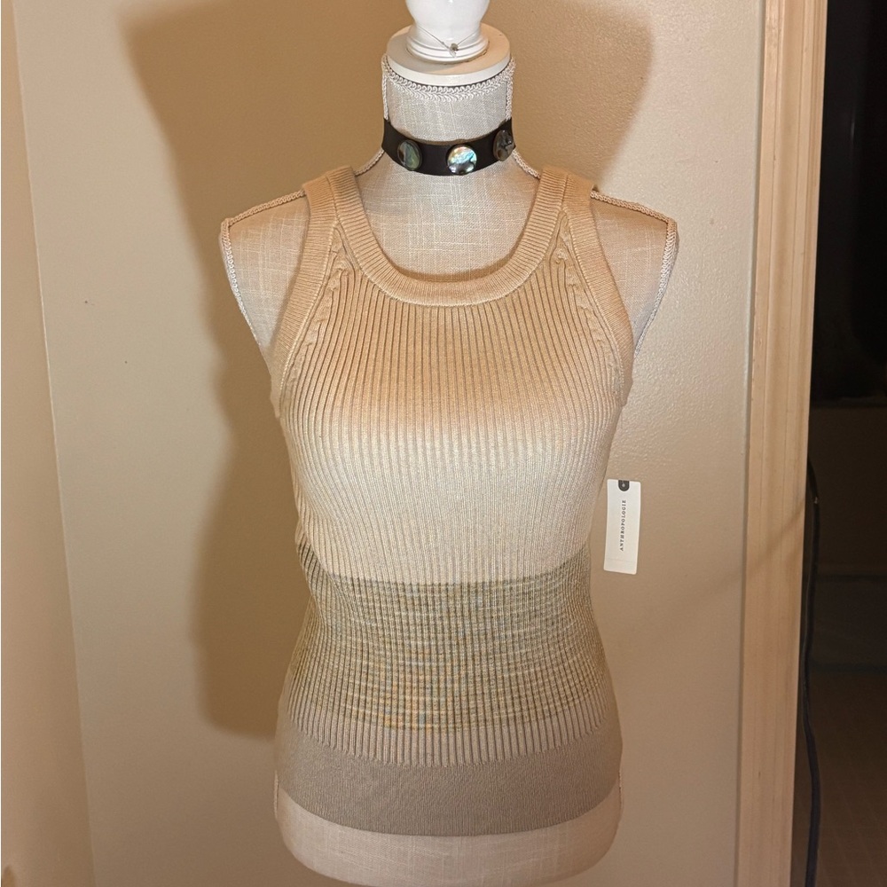 New Anthropologie Jo Ribbed Knit Striped Sweater Tank Top Beige Ombre Size Small